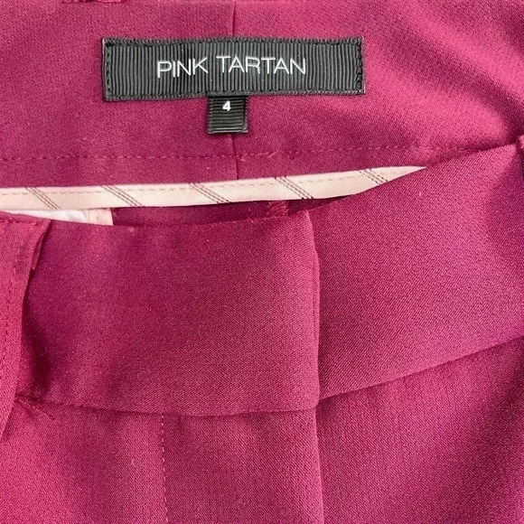Pink Tartan Crepe Cocktail Pant - Wine colour sz 4 - Picture 3 of 6